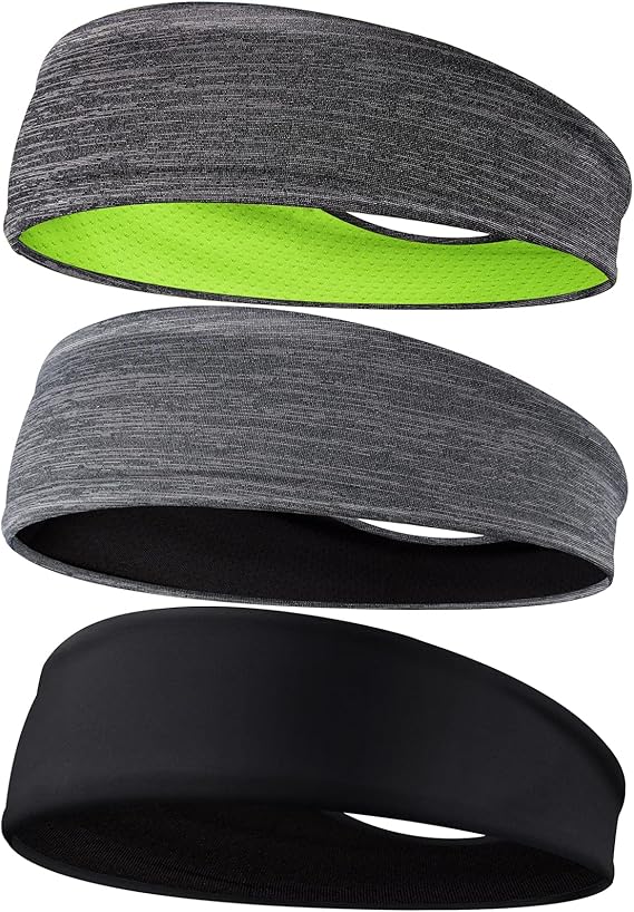 Men's Headbands, 3-Pack Head Band for Men, Sport Sweatbands for Running Fitness Yoga Cycling, Sweat Wicking Non Slip