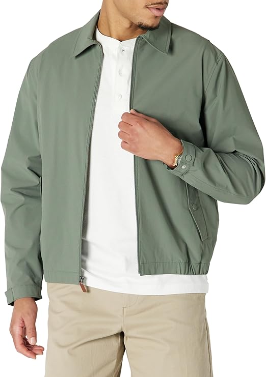Essentials Men's Relaxed-Fit Lightweight Stretch Zip-Up Bomber Jacket