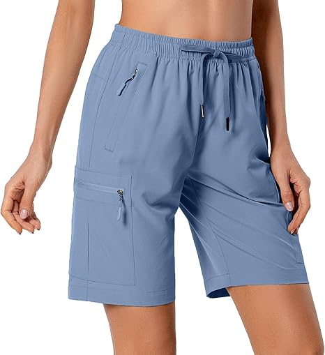 Women's Lightweight Hiking Cargo Shorts Quick Dry Athletic Shorts for Camping Travel Golf with Zipper Pockets Water Resistant