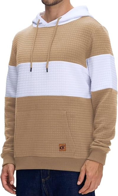 Men's Pullover Hoodies Plaid Jacquard Long Sleeve Drawstring Hipster Casual Hooded Sweatshirts with Kanga Pockets