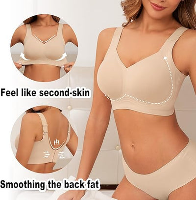 PoseFree Womens Seamless Wireless Supportive Bra Push Up Comfort Soft No Underwire Full Coverage T-Shirt Bra