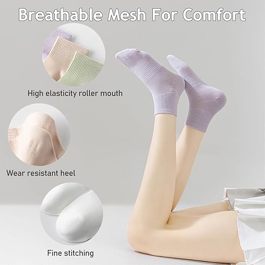 Women's Cotton Crew Socks-Breathable, Moisture-Wicking,Casual&Athletic Wear|Soft Calf Socks with Arch Support