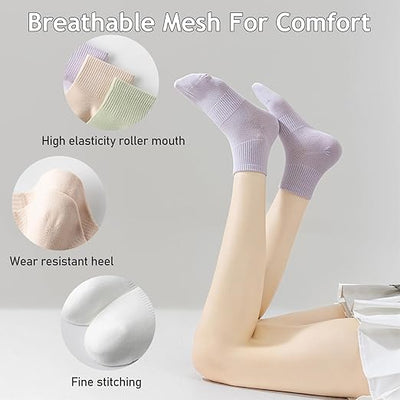 Women's Cotton Crew Socks-Breathable, Moisture-Wicking,Casual&Athletic Wear|Soft Calf Socks with Arch Support