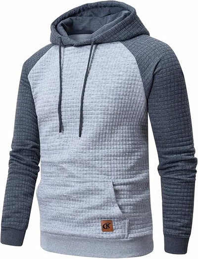 Men's Pullover Hoodies Plaid Jacquard Long Sleeve Drawstring Hipster Casual Hooded Sweatshirts with Kanga Pockets
