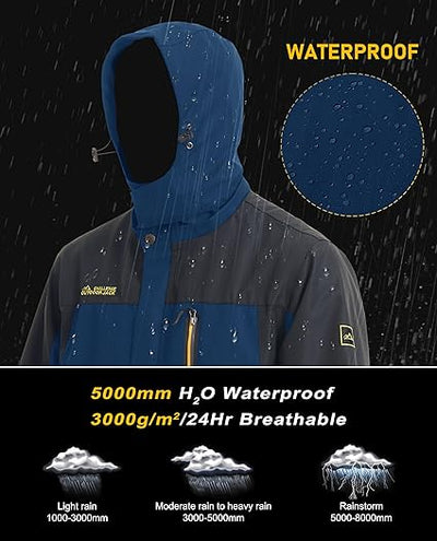 Men's Hooded Windproof Water Resistant Rain Jacket Windbreaker 5 Pockets for Hiking,Fishing,Travel