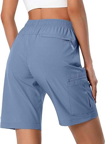 Women's Lightweight Hiking Cargo Shorts Quick Dry Athletic Shorts for Camping Travel Golf with Zipper Pockets Water Resistant