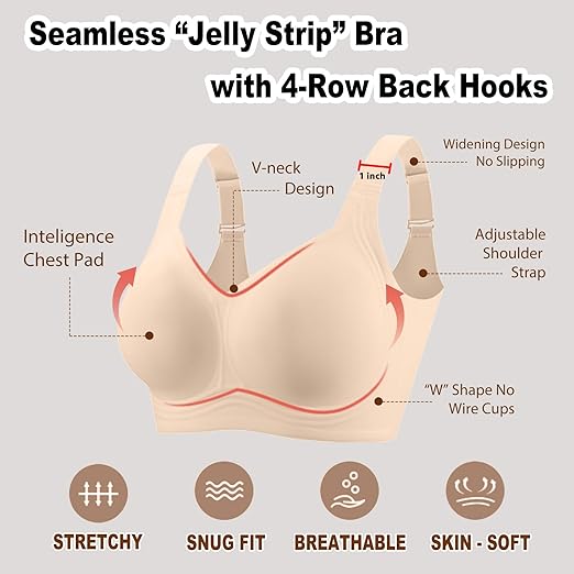 PoseFree Womens Seamless Wireless Supportive Bra Push Up Comfort Soft No Underwire Full Coverage T-Shirt Bra