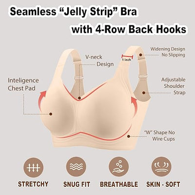 PoseFree Womens Seamless Wireless Supportive Bra Push Up Comfort Soft No Underwire Full Coverage T-Shirt Bra