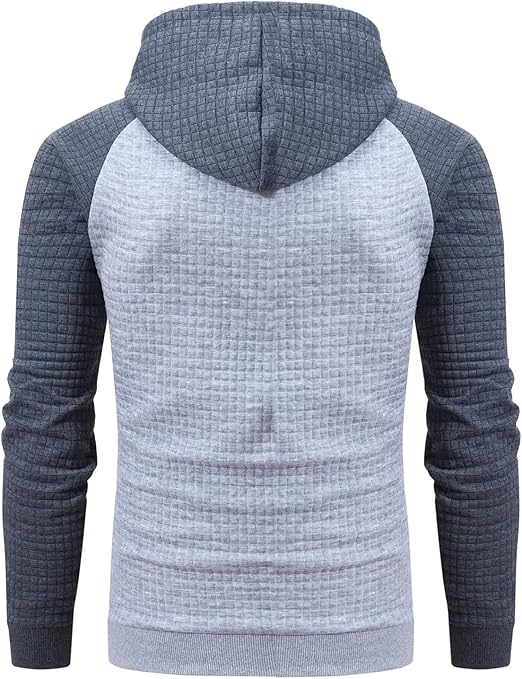 Men's Pullover Hoodies Plaid Jacquard Long Sleeve Drawstring Hipster Casual Hooded Sweatshirts with Kanga Pockets