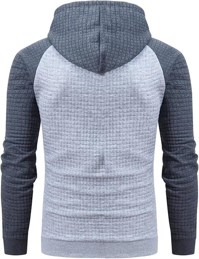 Men's Pullover Hoodies Plaid Jacquard Long Sleeve Drawstring Hipster Casual Hooded Sweatshirts with Kanga Pockets