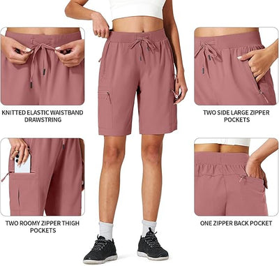 Women's Hiking Cargo Shorts Quick Dry Lightweight Summer Shorts with Zipper Pockets for Travel Golf Camping