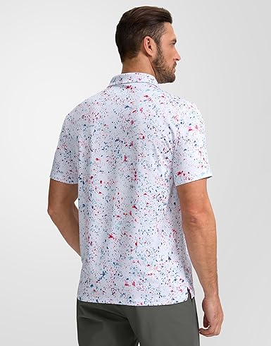 Mens Golf Polo Shirts Short Sleeve Dry Fit Performance Moisture Wicking Casual Print Collared Golf Shirts for Men