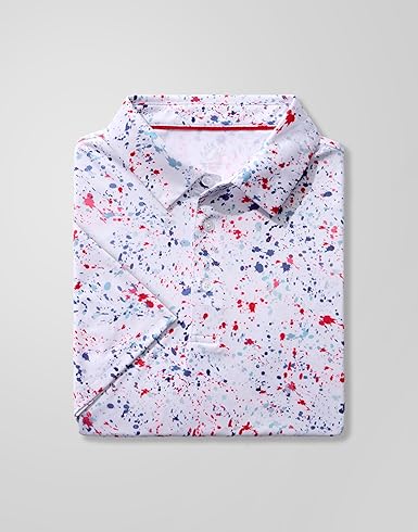Mens Golf Polo Shirts Short Sleeve Dry Fit Performance Moisture Wicking Casual Print Collared Golf Shirts for Men