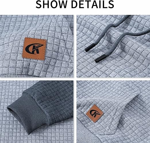 Men's Pullover Hoodies Plaid Jacquard Long Sleeve Drawstring Hipster Casual Hooded Sweatshirts with Kanga Pockets