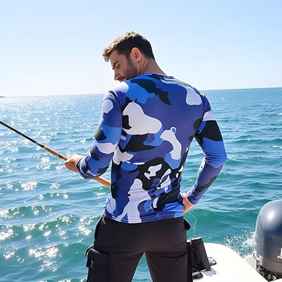 INGEAR Men's UPF 50+ Long Sleeve Sun Shirt, Quick-Dry UV Protection Rash Guard for Fishing, Hiking, Swimming