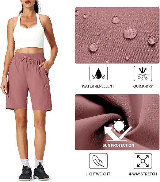 Women's Hiking Cargo Shorts Quick Dry Lightweight Summer Shorts with Zipper Pockets for Travel Golf Camping