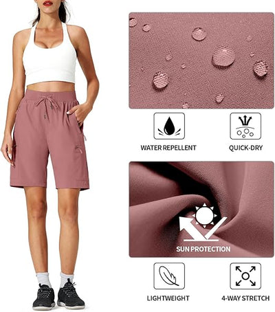 Women's Hiking Cargo Shorts Quick Dry Lightweight Summer Shorts with Zipper Pockets for Travel Golf Camping