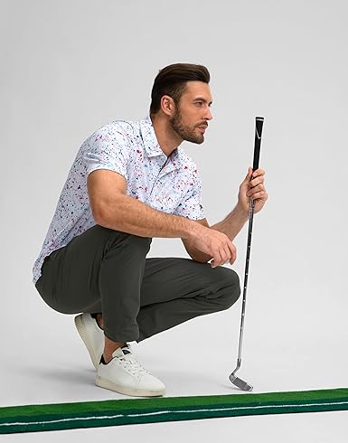 Mens Golf Polo Shirts Short Sleeve Dry Fit Performance Moisture Wicking Casual Print Collared Golf Shirts for Men
