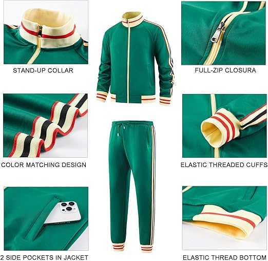 Men Track Suits Sets Long Sleeve Full-zip Sweatsuit Active Jackets and Pants 2 Piece Outfits
