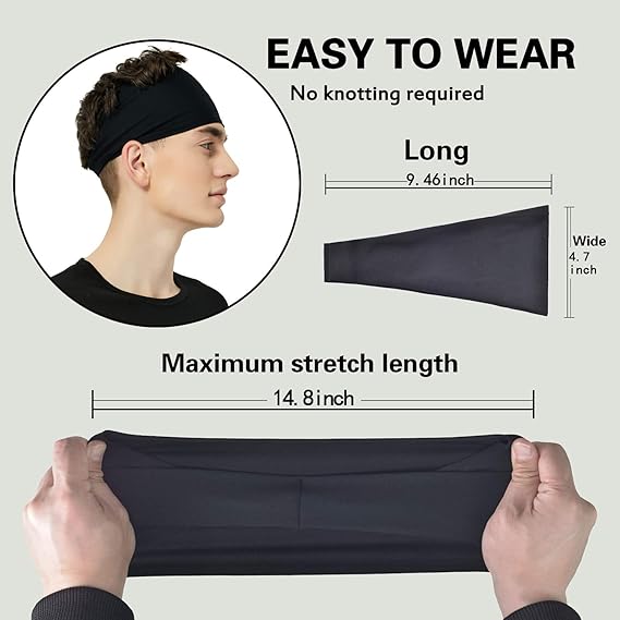 Moisture Wicking Workout Headband, Sweatband Headbands for Running,Cycling,Football,Yoga,Hairband for Women and Men
