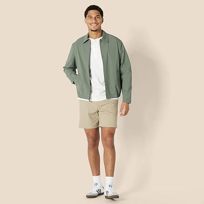 Essentials Men's Relaxed-Fit Lightweight Stretch Zip-Up Bomber Jacket