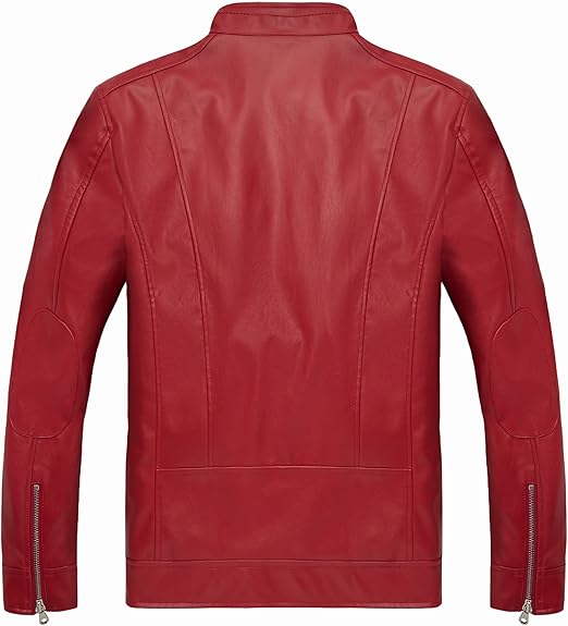 WULFUL Men's Stand Collar Leather Jacket Motorcycle Lightweight Faux Leather Outwear