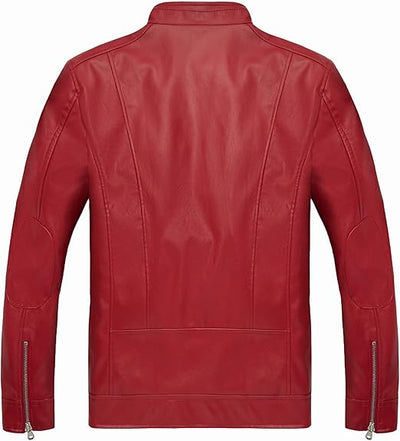 WULFUL Men's Stand Collar Leather Jacket Motorcycle Lightweight Faux Leather Outwear