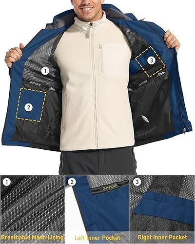 Men's Hooded Windproof Water Resistant Rain Jacket Windbreaker 5 Pockets for Hiking,Fishing,Travel