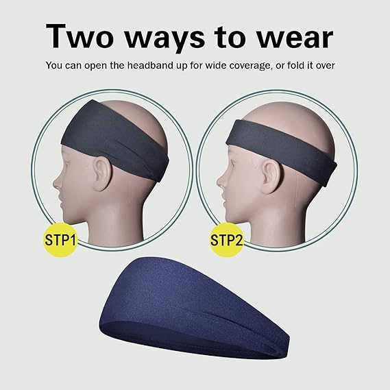 Moisture Wicking Workout Headband, Sweatband Headbands for Running,Cycling,Football,Yoga,Hairband for Women and Men