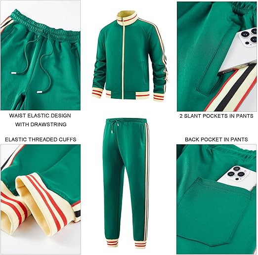 Men Track Suits Sets Long Sleeve Full-zip Sweatsuit Active Jackets and Pants 2 Piece Outfits