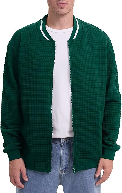 Men's Bomber Jacket Varsity Baseball Jackets Windbreaker Lightweight Slim Fit Button Down Letterman Jacket
