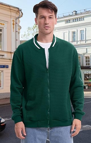Men's Bomber Jacket Varsity Baseball Jackets Windbreaker Lightweight Slim Fit Button Down Letterman Jacket