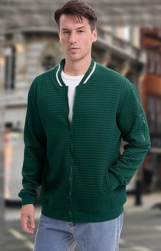 Men's Bomber Jacket Varsity Baseball Jackets Windbreaker Lightweight Slim Fit Button Down Letterman Jacket