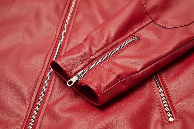 WULFUL Men's Stand Collar Leather Jacket Motorcycle Lightweight Faux Leather Outwear