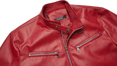 WULFUL Men's Stand Collar Leather Jacket Motorcycle Lightweight Faux Leather Outwear
